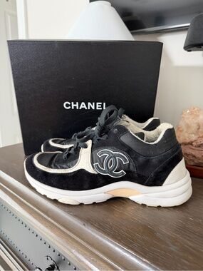 CHANEL Black Sneakers with Cream Accents